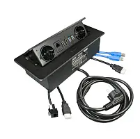 Блок розеток прямоугольный выдвижной 2 розетки(Schuko), 2xSCHUKO+2 USB+1 RJ45+2 HDMI, 1,8м,черный — купить оптом и в розницу в интернет магазине GTV-Meridian.